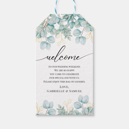 Eucalyptus and Gold Wedding Welcome Gift Tags