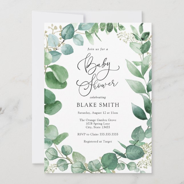 Eucalyptus and Greenery Baby Shower Invitation (Front)