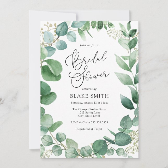 Eucalyptus and Greenery Bridal Shower Invitation (Front)