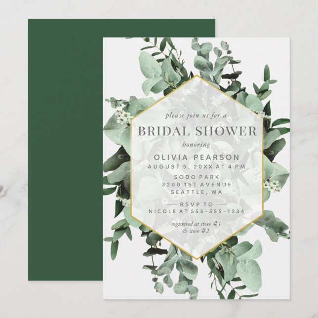 Eucalyptus and Greenery Watercolor Bridal Shower Invitation (Front/Back)