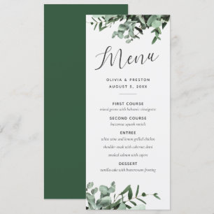 Eucalyptus and Greenery Watercolor Wedding Menu