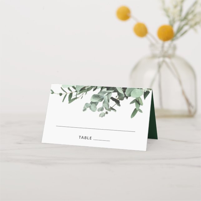 Eucalyptus and Greenery Watercolor Wedding Place Card (Front)