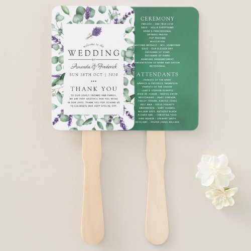 Eucalyptus and Lavender Greenery Wedding Program Hand Fan