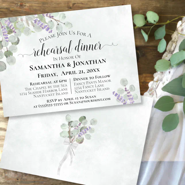 Eucalyptus and Lavender Wedding Rehearsal Dinner Invitation | Zazzle