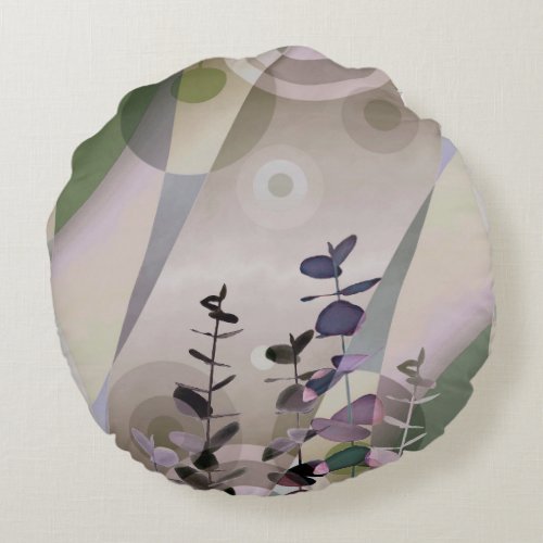 Eucalyptus and light sky round pillow