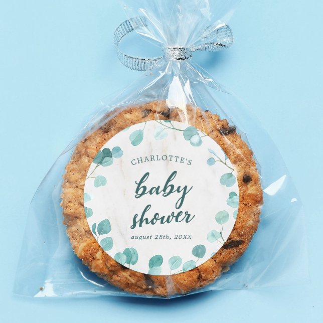 Eucalyptus and Marble Baby Shower Classic Round Sticker (Creator Uploaded)