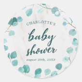 Eucalyptus and Marble Baby Shower Classic Round Sticker | Zazzle