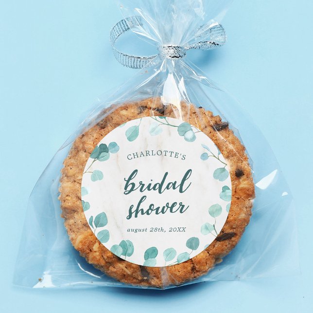 Eucalyptus and Marble Bridal Shower Classic Round Sticker (Creator Uploaded)