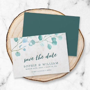 Eucalyptus and Marble Save the Date Card