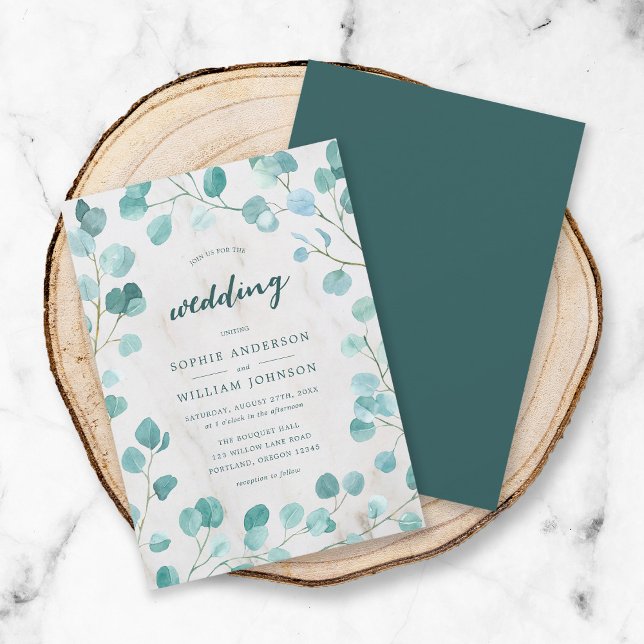 Eucalyptus and Marble Wedding Invitation (Creator Uploaded)