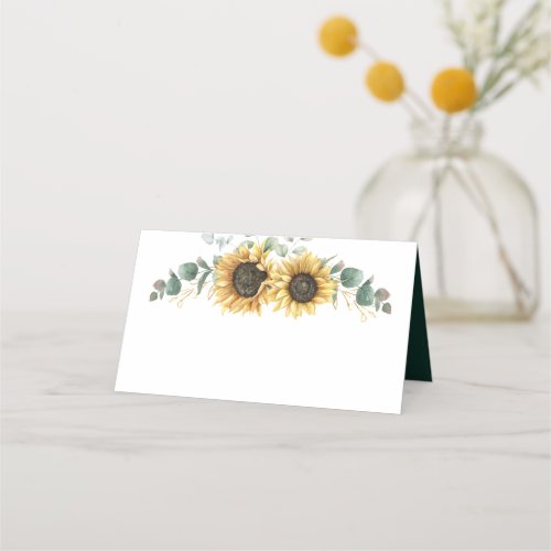 Eucalyptus and Sunflower Floral Wedding Place Card