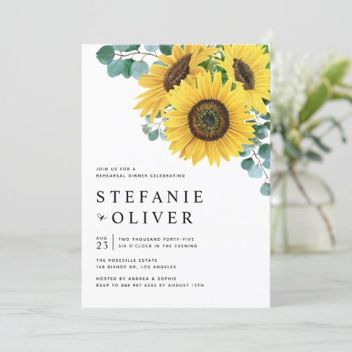 Eucalyptus and Sunflowers Rehearsal Dinner Invitation