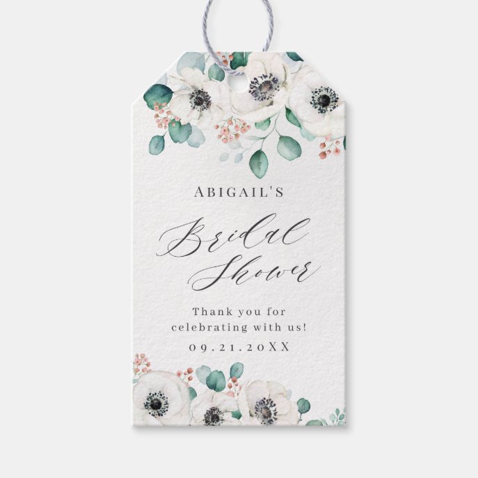 Eucalyptus anemone floral bridal shower favor gift tags
