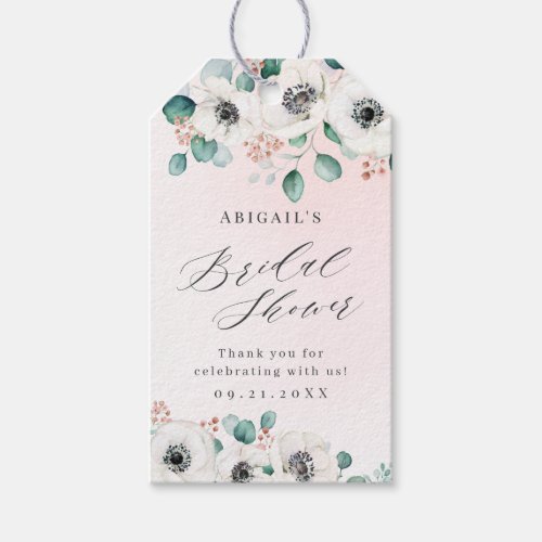 Eucalyptus anemone floral bridal shower favor  gift tags