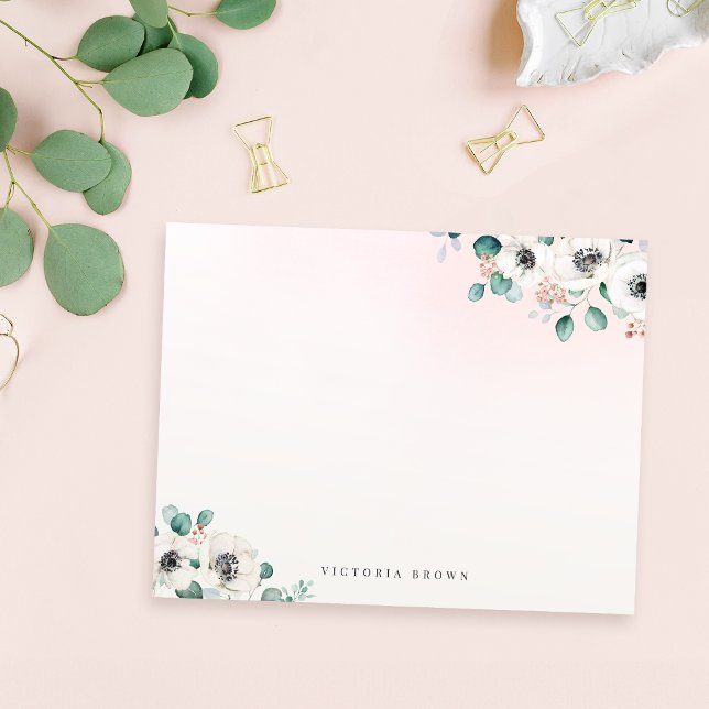 Eucalyptus Anemone Floral Personalized Stationery Note Card (Eucalyptus Anemone Floral Personalized Stationery Note Card)