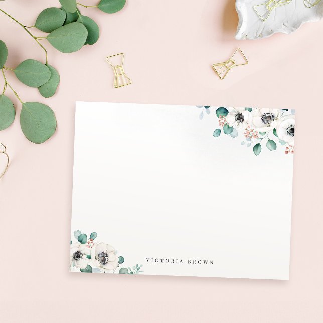 Eucalyptus Anemone Floral Personalized Stationery  Note Card (Eucalyptus Anemone Floral Personalized Stationery Note Card)