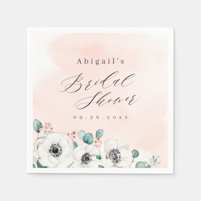 Eucalyptus anemone floral rustic bridal shower  napkins (Front)