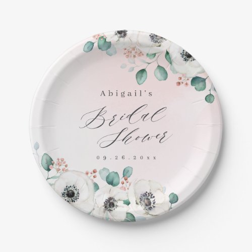Eucalyptus anemone floral rustic bridal shower   paper plates
