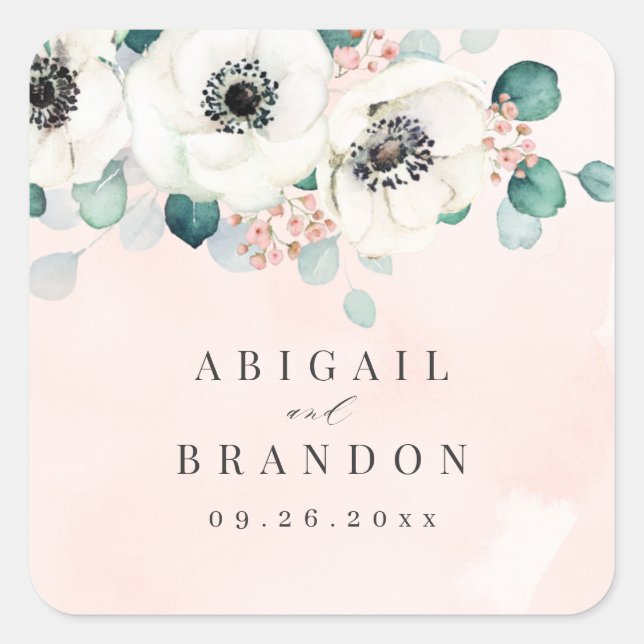 Eucalyptus anemone floral rustic monogram   square square sticker (Front)