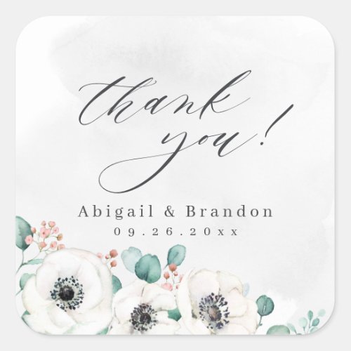 Eucalyptus anemone floral rustic thank you square sticker