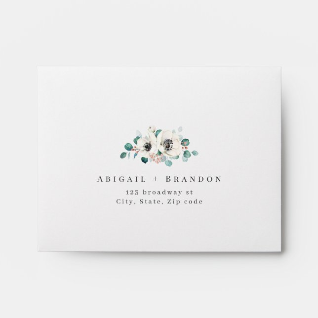 Eucalyptus anemone floral wedding RSVP Envelope (Front)