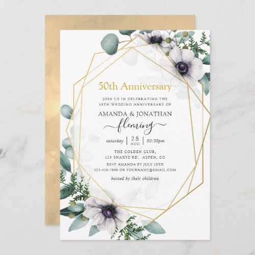 Eucalyptus Anemone Geometric 50th Anniversary Invitation