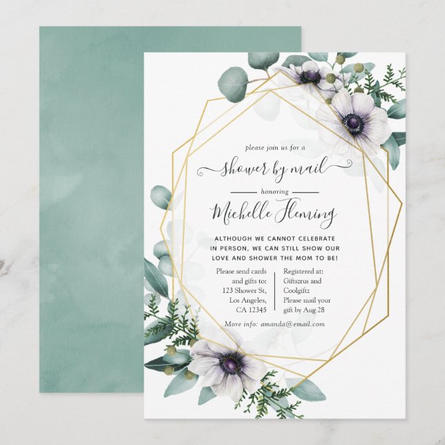 Eucalyptus Anemone Geometric Baby Shower by Mail Invitation (Front/Back)