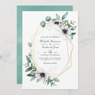 Eucalyptus Anemone Geometric QR Code RSVP Wedding Invitation
