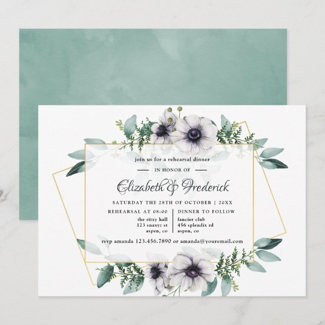 Eucalyptus Anemone Geometric Rehearsal Dinner Invitation (Front/Back)