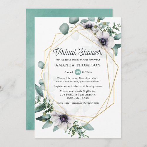 Eucalyptus Anemone Geometric Virtual Bridal Shower Invitation