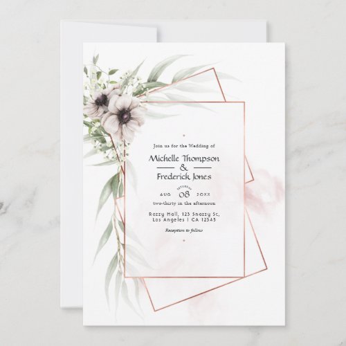 Eucalyptus Anemone Geometric Wedding Invitation