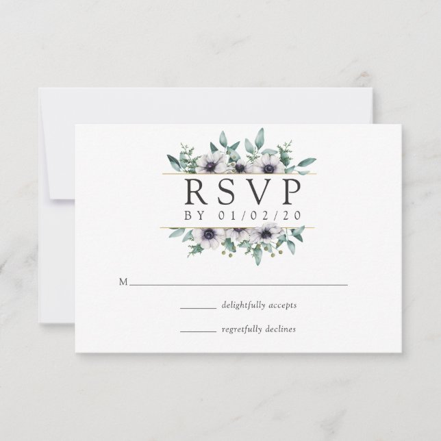 Eucalyptus Anemone Geometric Wedding RSVP Card (Front)