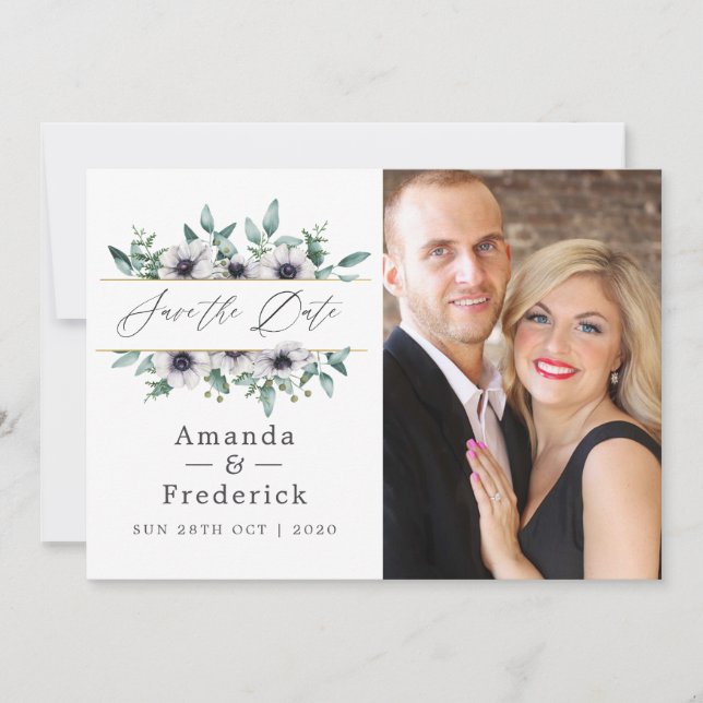 Eucalyptus Anemone Geometric Wedding Save The Date (Front)