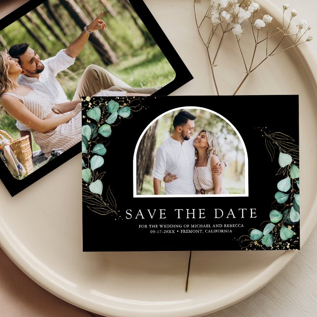 Eucalyptus Arch Photo Black Wedding Save The Date (Creator Uploaded)