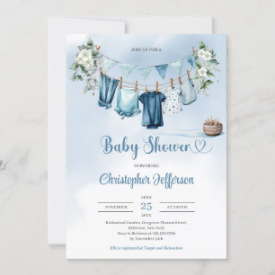 Eucalyptus baby boy clothes boy baby shower invitation