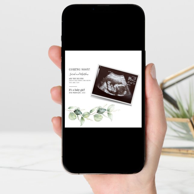 Eucalyptus Baby Reveal Botanical Pregnancy Announcement (Front Digital)