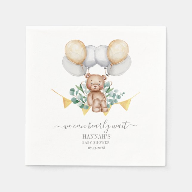 Eucalyptus Baby Shower Bearly Wait Baby Bear Paper Napkins (Front)