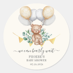 Eucalyptus Baby Shower Bearly Wait Bear & Balloons Classic Round Sticker