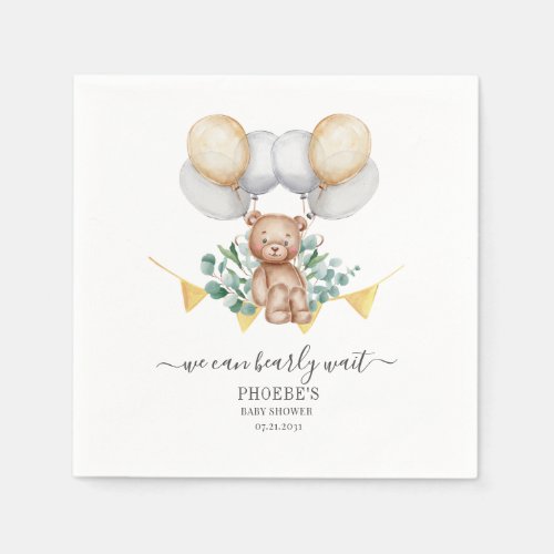 Eucalyptus Baby Shower Bearly Wait Bear Napkins