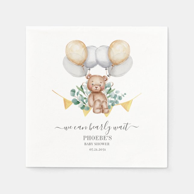 Eucalyptus Baby Shower Bearly Wait Bear Napkins (Front)
