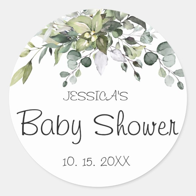 Eucalyptus Baby Shower Classic Round Sticker (Front)