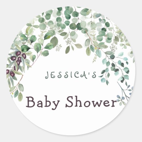 Eucalyptus Baby Shower Classic Round Sticker