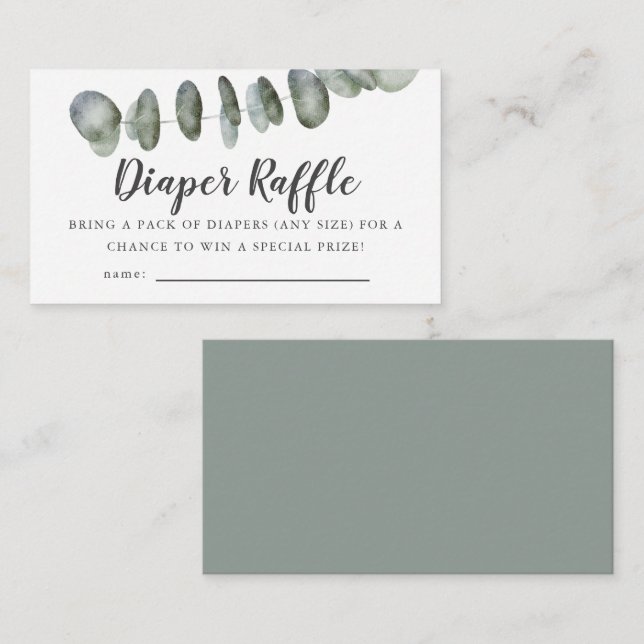 Eucalyptus Baby Shower Diaper Raffle Ticket Enclosure Card (Front/Back)