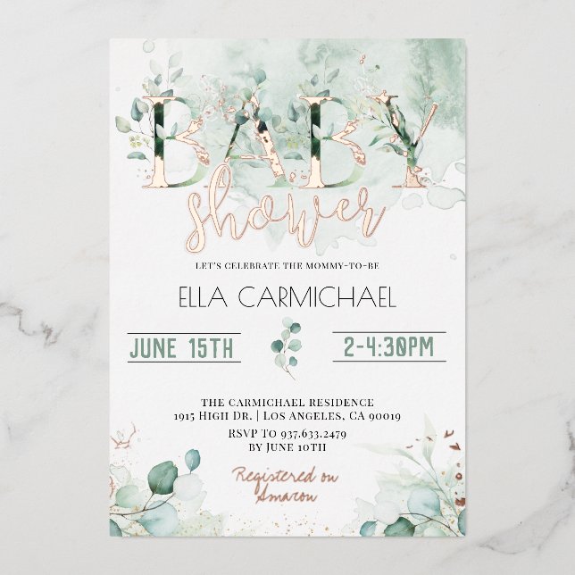 Eucalyptus Baby Shower Foil Invitation (Front)