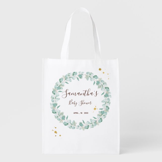 Eucalyptus Baby Shower gold foil splash Favor Tote (Front)