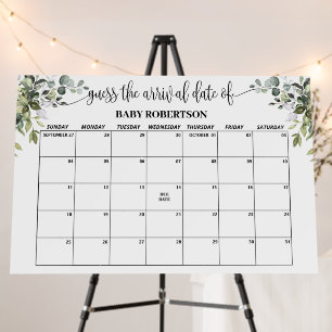 Eucalyptus Baby Shower Guess Due Date Calendar Foam Board