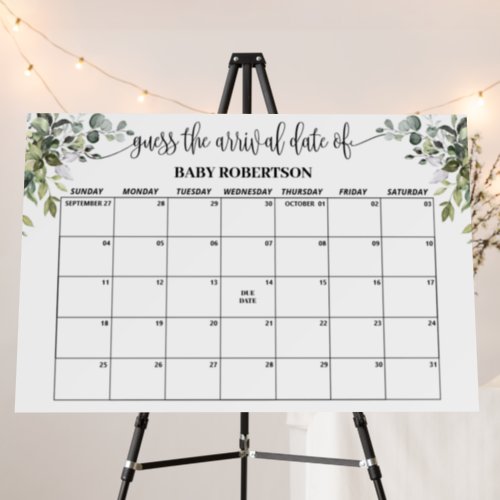 Eucalyptus Baby Shower Guess Due Date Calendar Foam Board