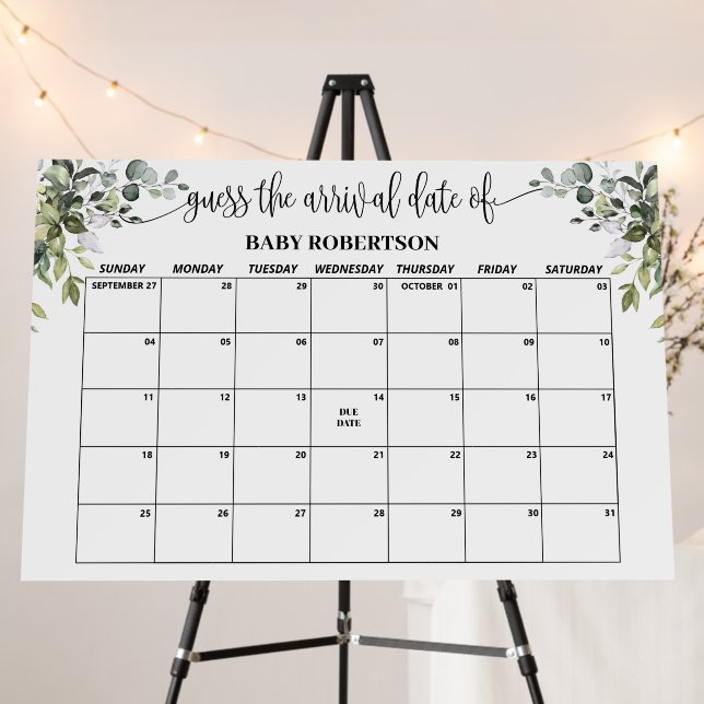Eucalyptus Baby Shower Guess Due Date Calendar Foam Board (In Situ (Stand))