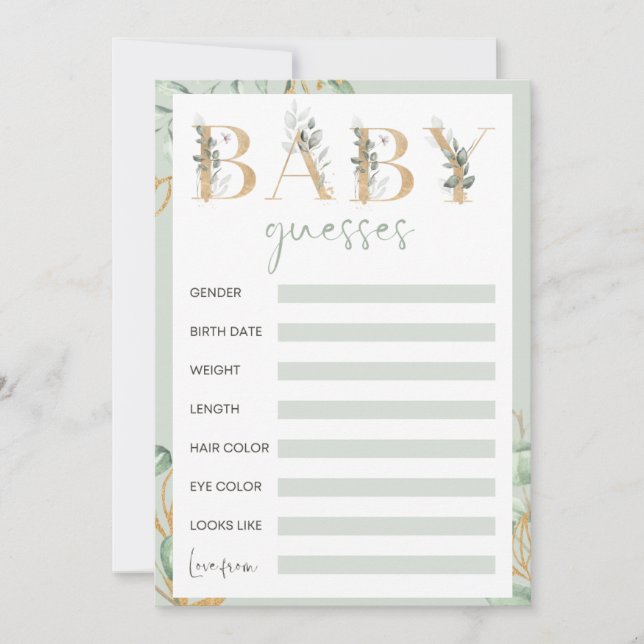 Eucalyptus baby shower guessing game invitation (Front)