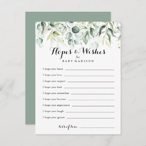 Eucalyptus Baby Shower Hopes  Wishes Card